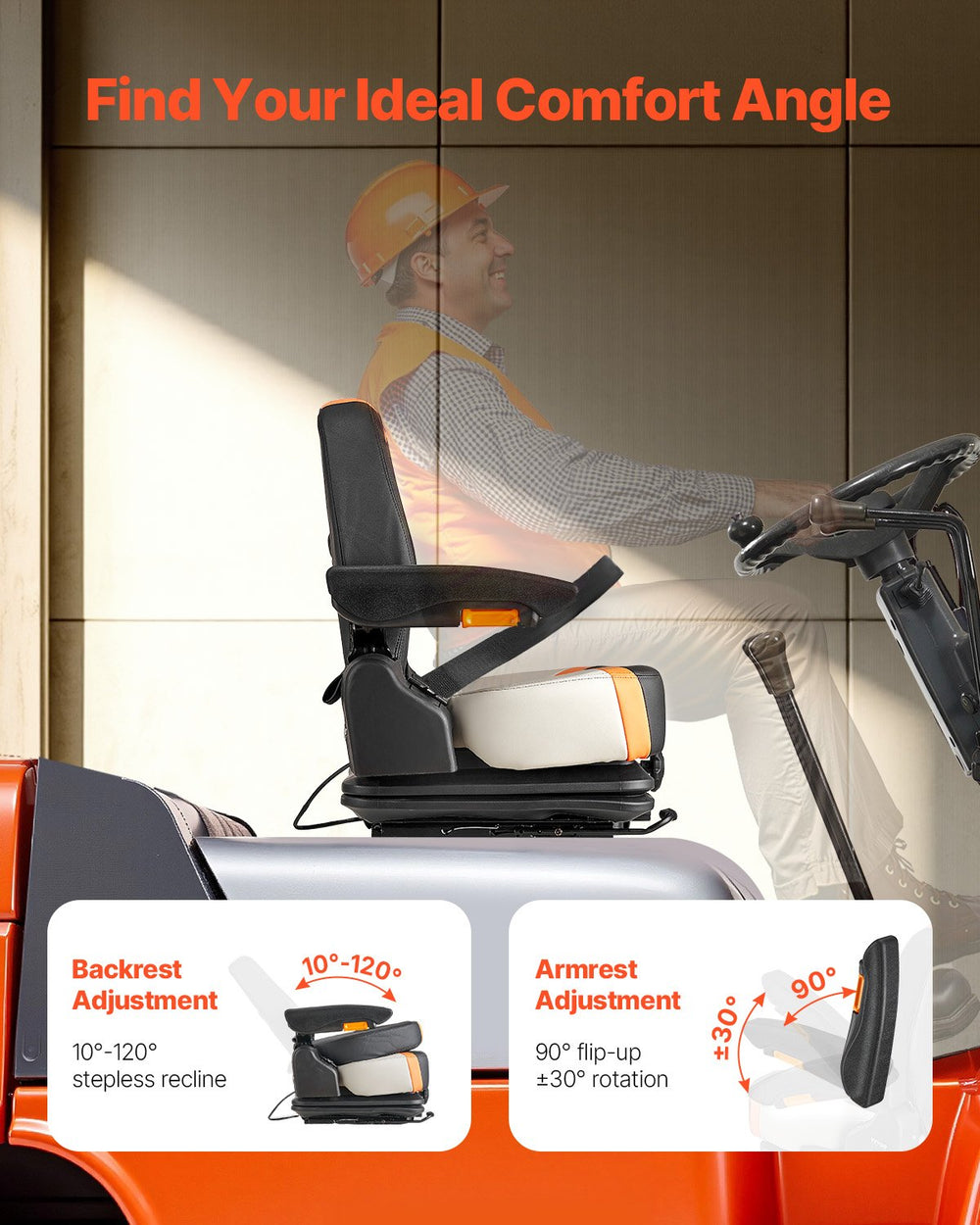 Vevor Forklift Tractor Seat Adjustable Suspension and Backrest Foldable Universal Fit New