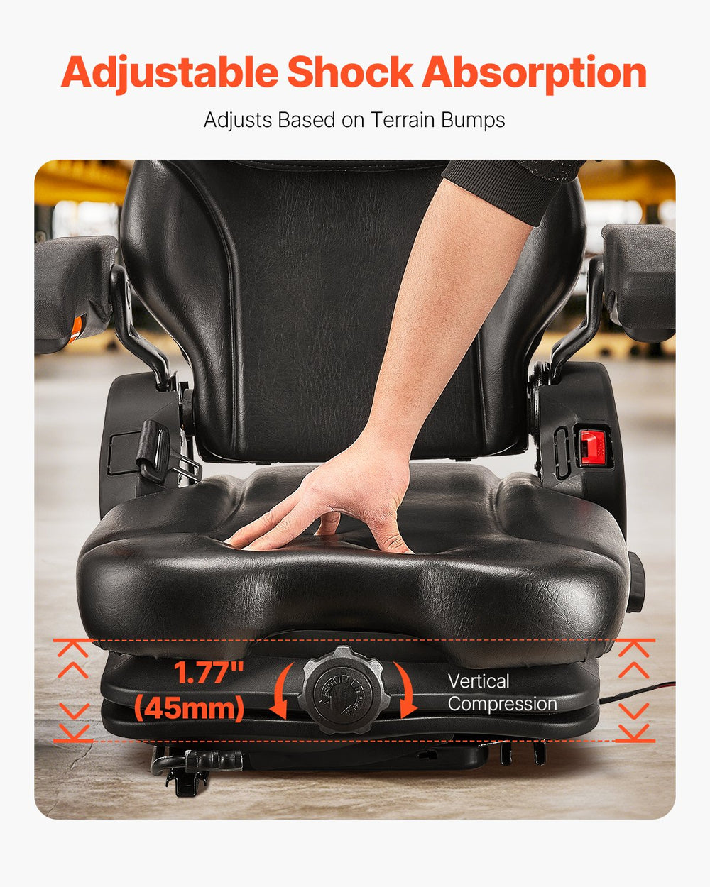 Vevor Forklift Suspension Seat Foldable with Adjustable Backrest and Headrest Universal Fit New