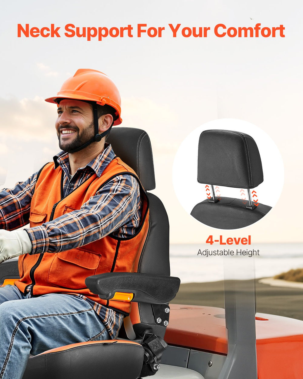 Vevor Forklift Tractor Seat 150° Reclining Backrest Adjustable Headrest Universal Fit New