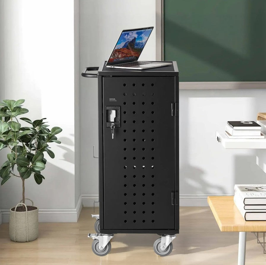 Vevor 20-Device Mobile Charging Cart Fits Laptops/Tablets up to 15.6" Lockable with Surge Protection New