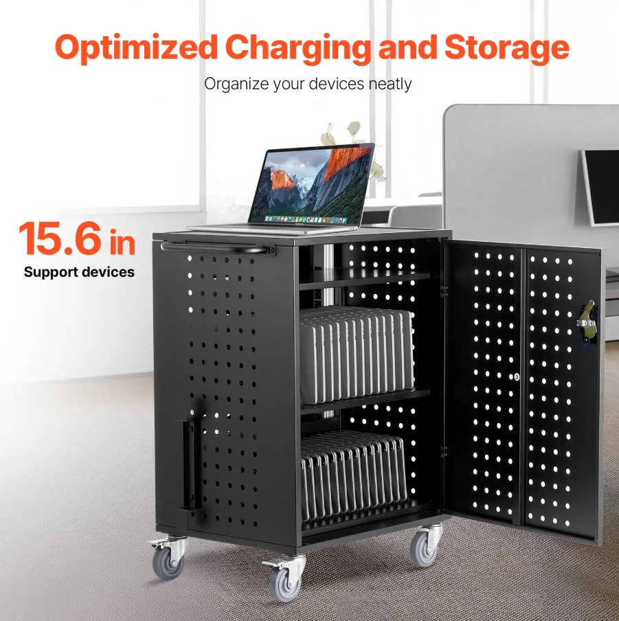 Vevor 36-Device Mobile Charging Cart Fits Laptops/Tablets up to 15.6" Lockable with Surge Protection New