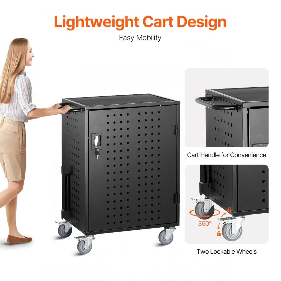 Vevor 36-Device Mobile Charging Cart Fits Laptops/Tablets up to 15.6" Lockable with Surge Protection New