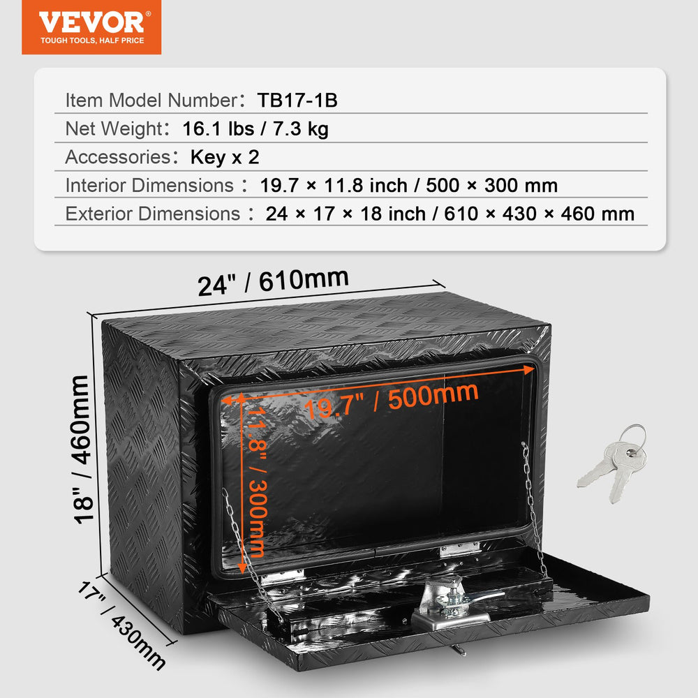 Vevor Underbody Truck Tool Box 24" x 17" x 18" Heavy Duty Aluminum 66 Lbs Load Capacity with Built-In Lock New