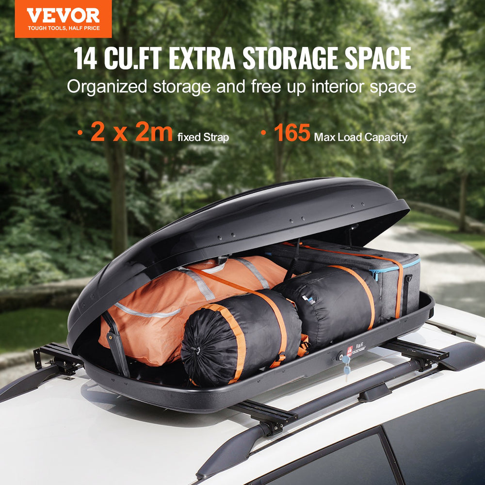 Vevor Rooftop Cargo Carrier 14 Cu. Ft. ABS Hard Shell Luggage Box with Dual-Sided Opening and 2 Straps New