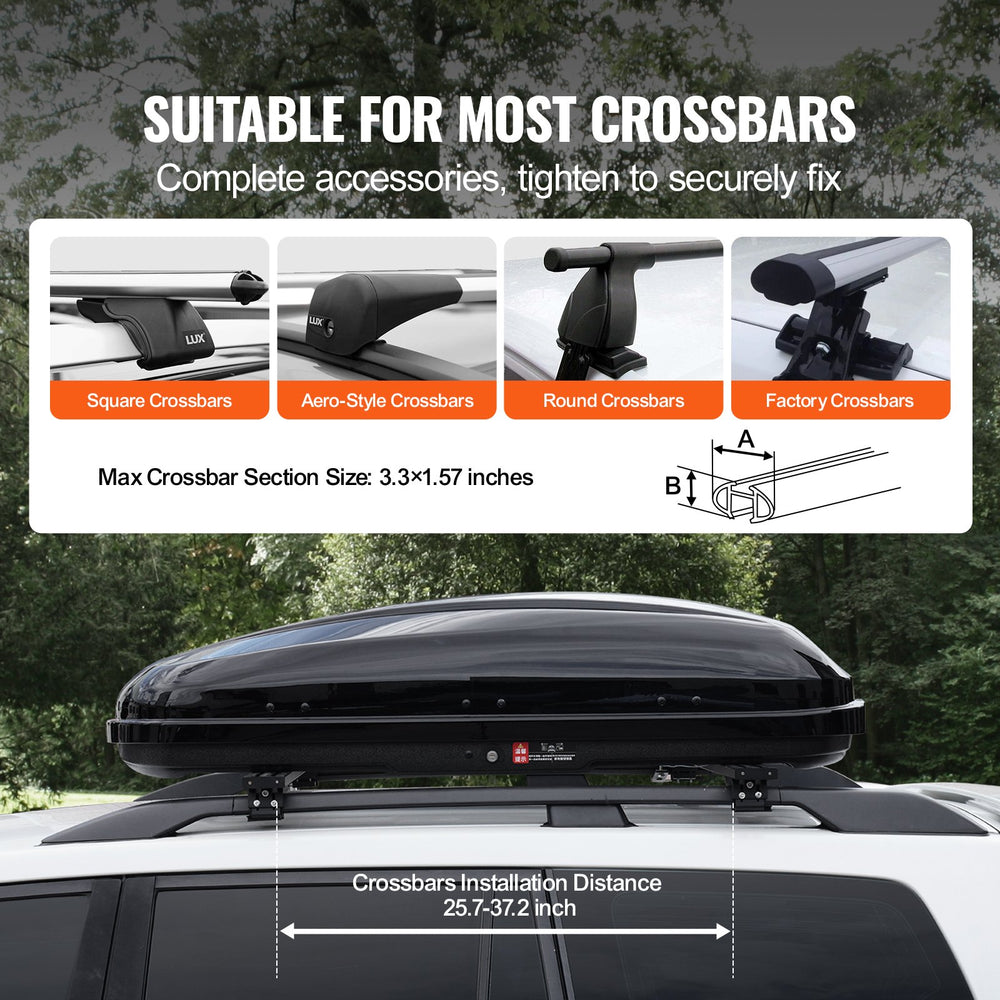 Vevor Rooftop Cargo Carrier 14 Cu. Ft. ABS Hard Shell Luggage Box with Dual-Sided Opening and 2 Straps New