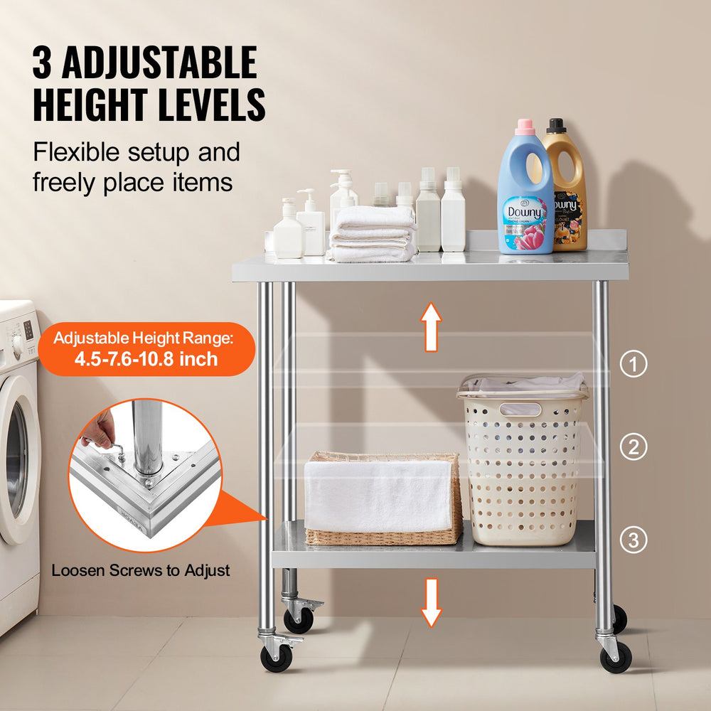 Vevor Prep Table 24" x 36" x 40" Stainless Steel 750 Lbs. Capacity with Rear Baffle and Adjustable Shelf New