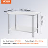 Vevor Prep Table 30" x 48" x 34" Stainless Steel 880 Lbs. Capacity with Adjustable Shelf New