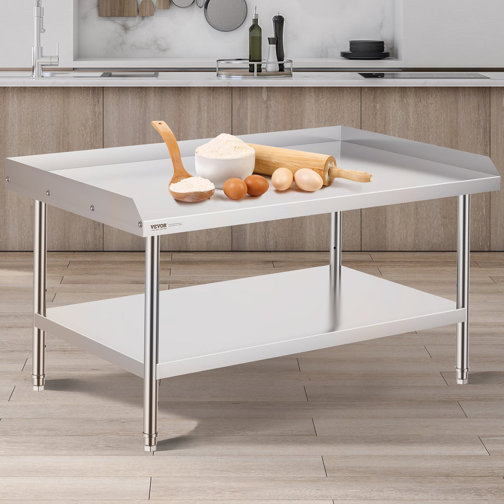Vevor Food Prep Worktable 30" x 48" x 26" Stainless Steel 3-Sided Backsplash with Adjustable Shelf New