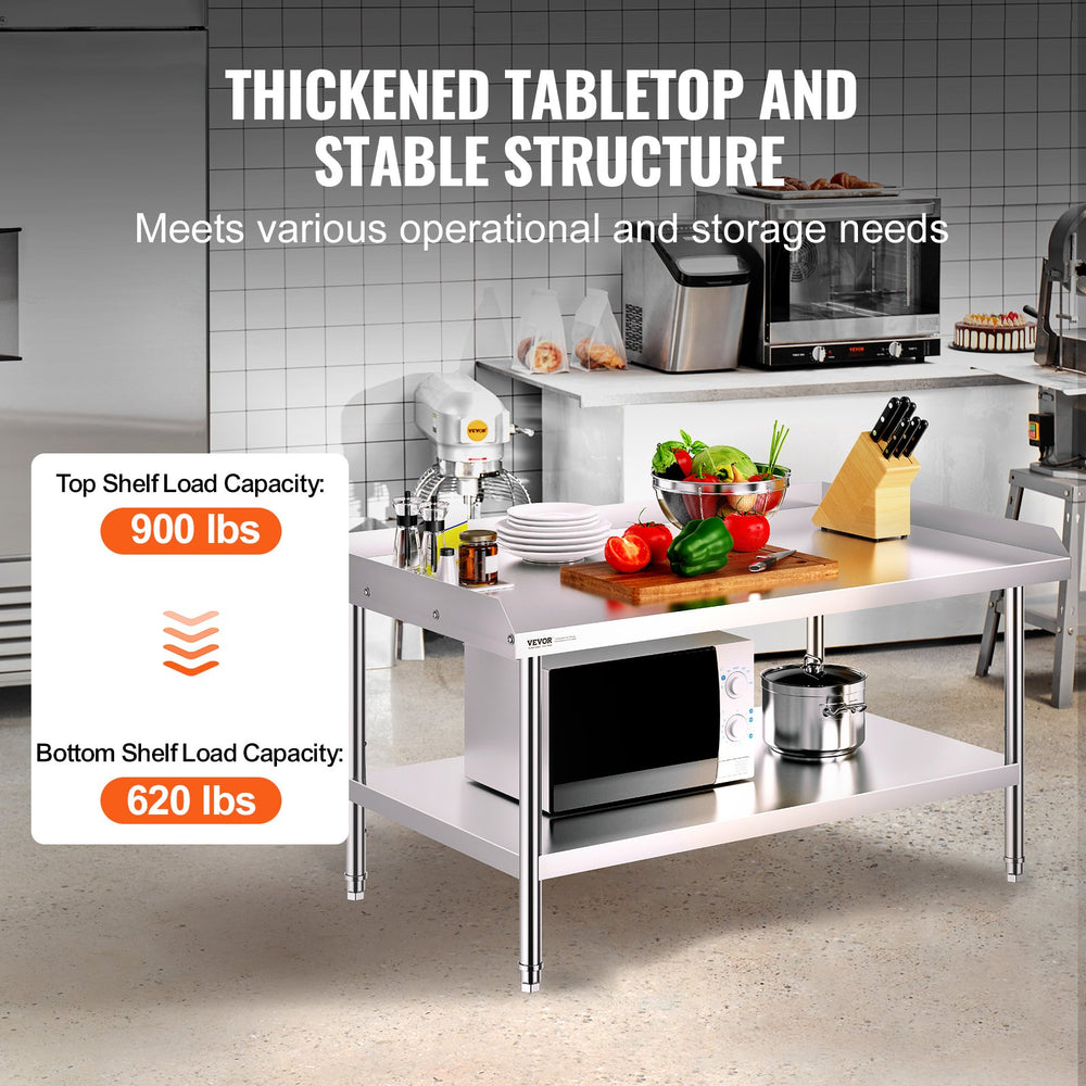 Vevor Food Prep Worktable 30" x 48" x 26" Stainless Steel 3-Sided Backsplash with Adjustable Shelf New