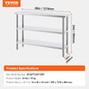 Vevor Prep Table 14" x 48" x 34" Stainless Steel 1140 Lbs. Capacity with 2 Adjustable Undershelf New