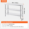 Vevor Prep Table 18" x 48" x 34" Stainless Steel 1200 Lbs. Capacity with 2 Adjustable Undershelf New