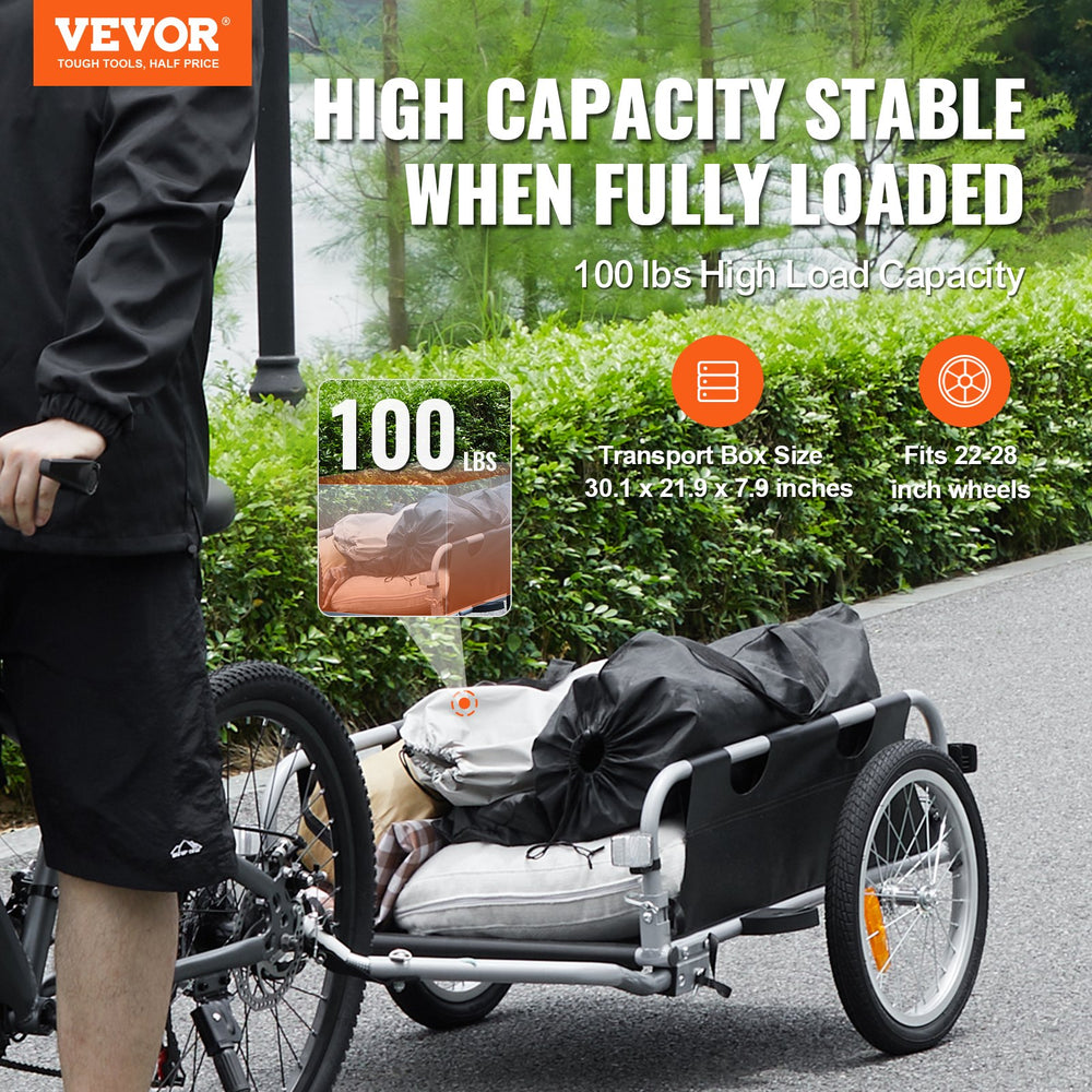 Vevor Bike Cargo Trailer 100 Lbs Capacity Foldable 16" Wheels Universal Hitch Fits 22"-28" Bikes New