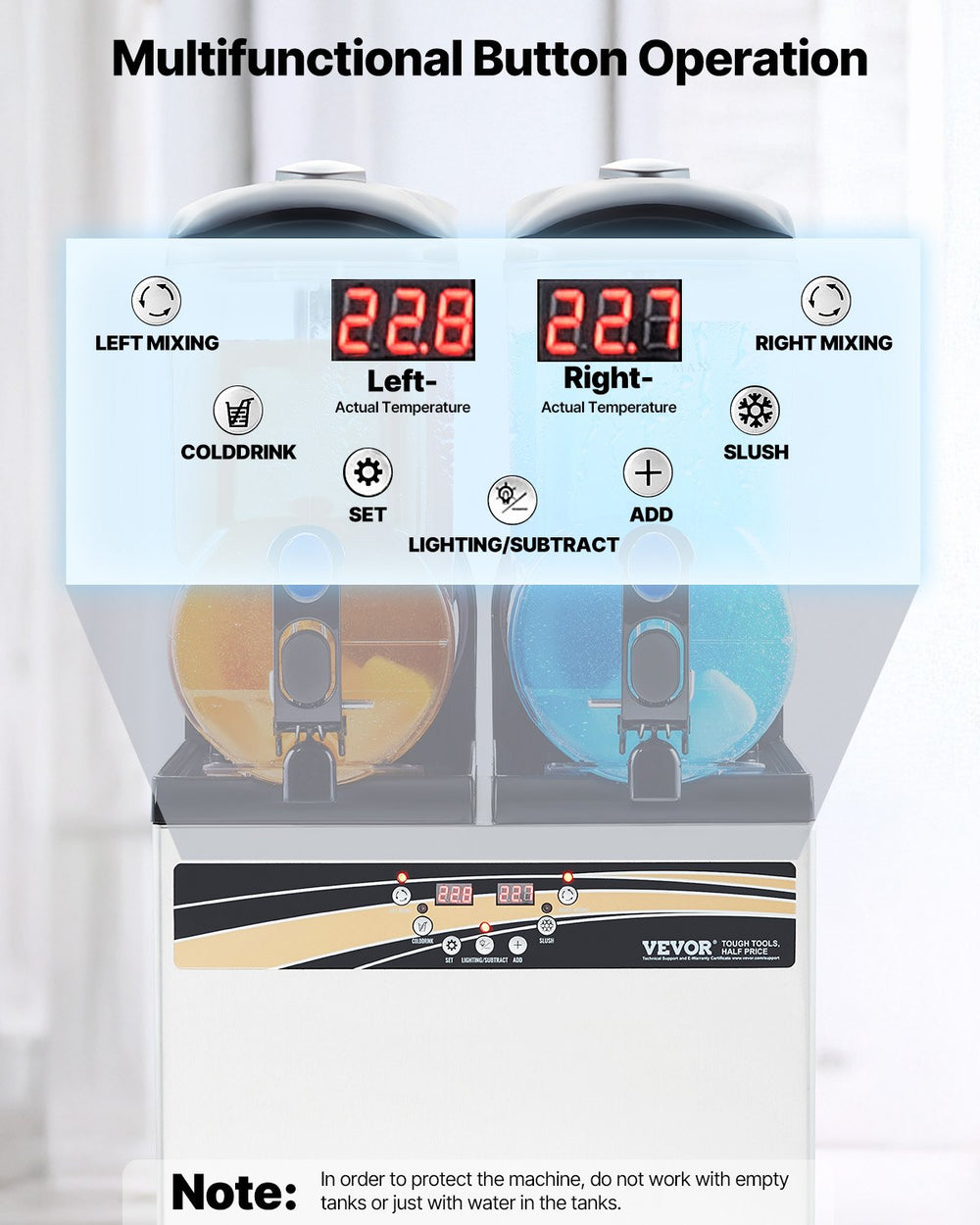 Vevor Commercial Slushy Machine Dual 3.96 Gal Tanks with Temperature Control and Auto Cleaning New