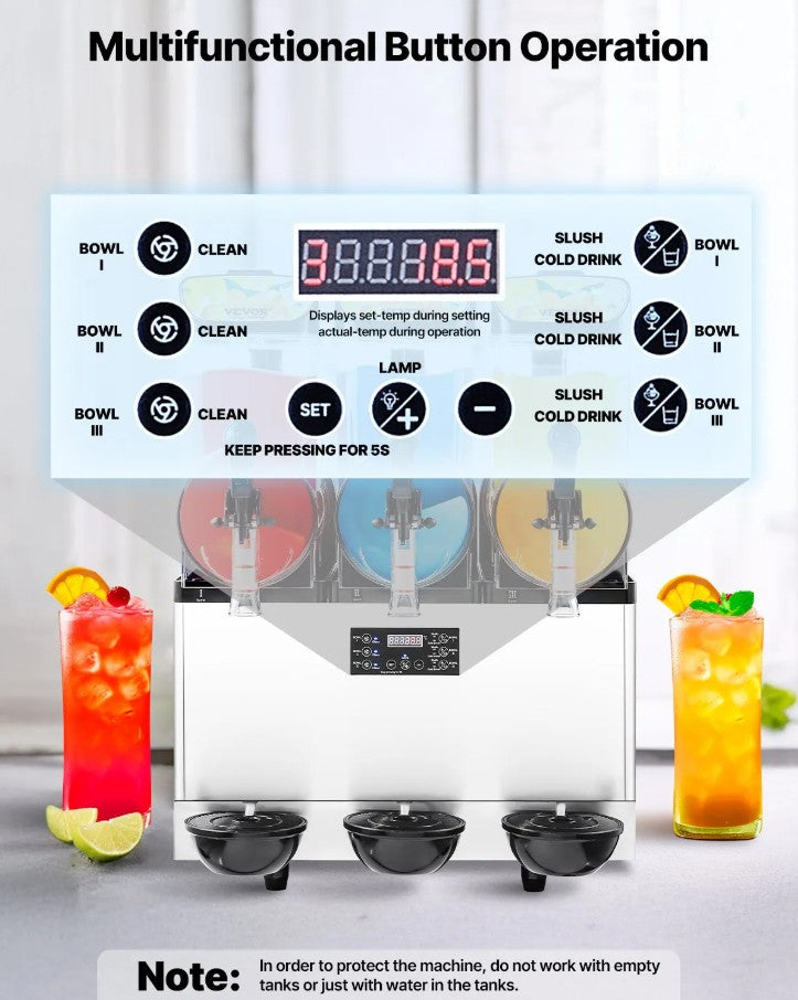 Vevor Commercial Slushy Machine 3-Tank 45 Qt Frozen Drink and Margarita Maker New