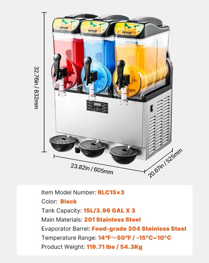 Vevor Commercial Slushy Machine 3-Tank 45 Qt Frozen Drink and Margarita Maker New