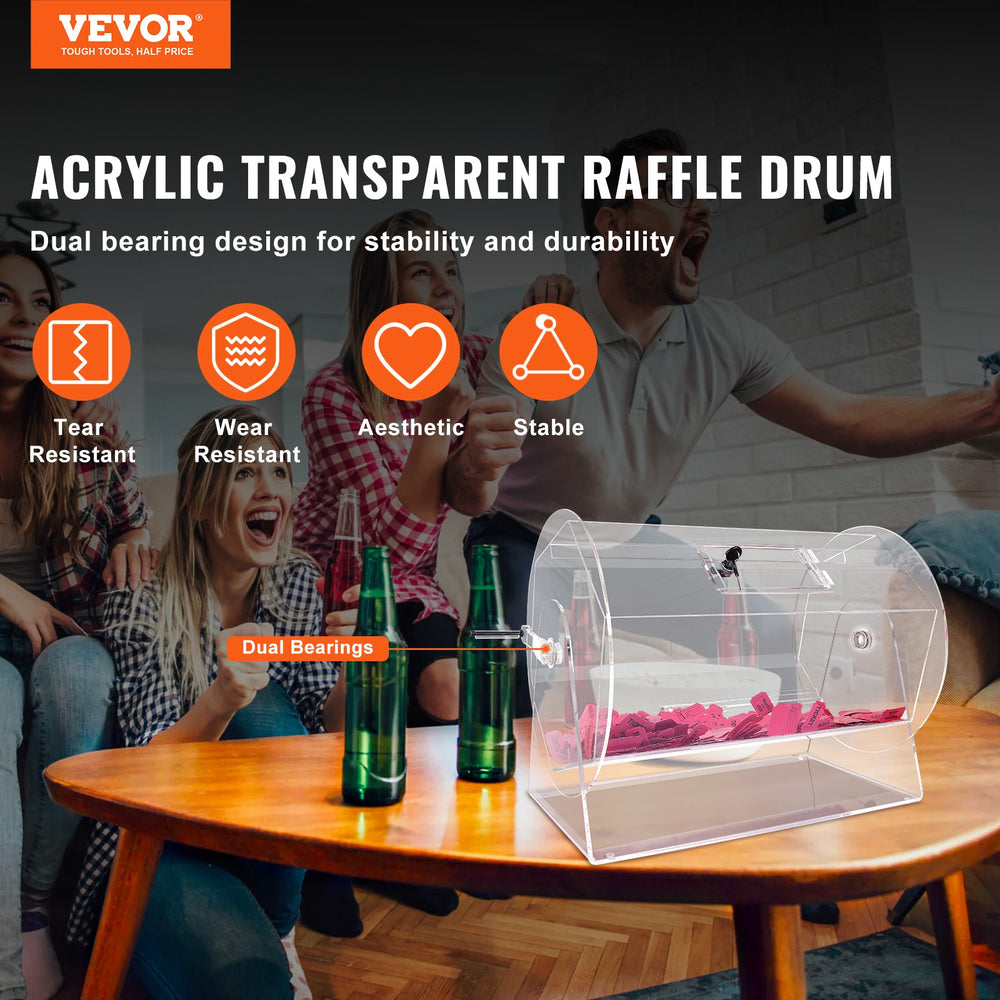 Vevor Raffle Drum Acrylic Ticket Spinning Cage with Lockable Door Holds 10,000 Tickets or 300 Balls New