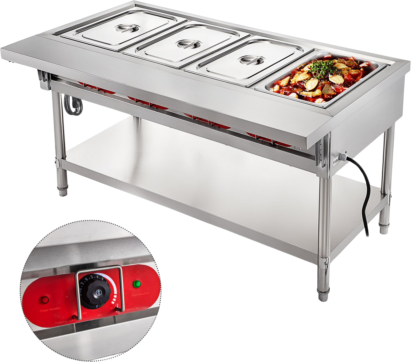 Vevor Electric Food Warmer 4 Pan 18 Qt. with Lids 3000W 110V 7