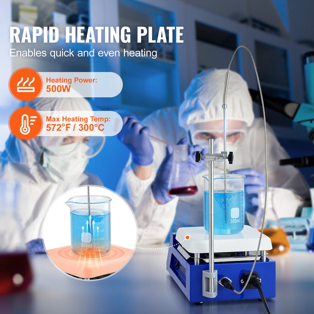 Vevor Magnetic Stirrer Hot Plate 572°F Max 2000 RPM 5000mL Capacity 500W Heating LED Display New