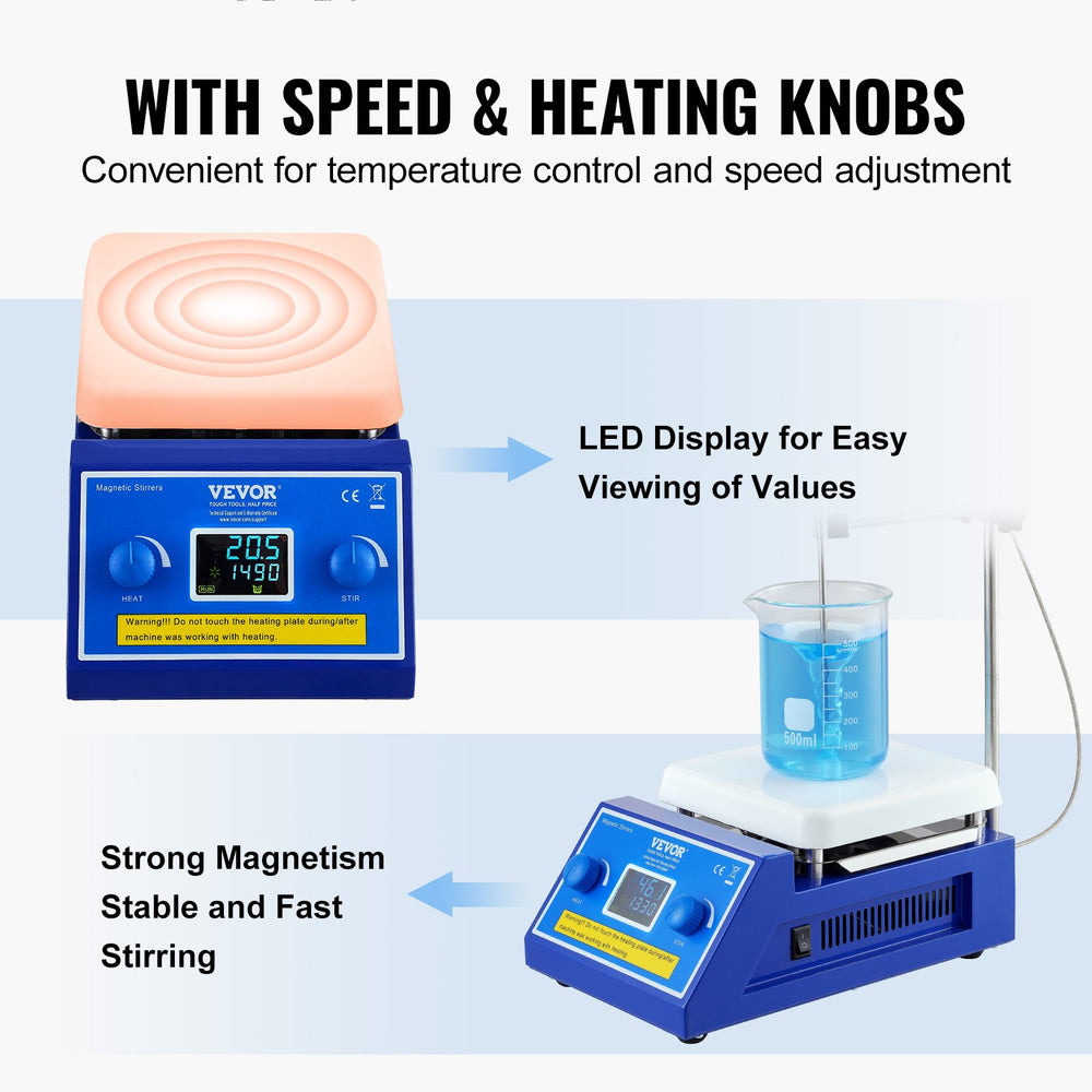 Vevor Magnetic Stirrer Hot Plate 572°F Max 2000 RPM 5000mL Capacity 500W Heating LED Display New