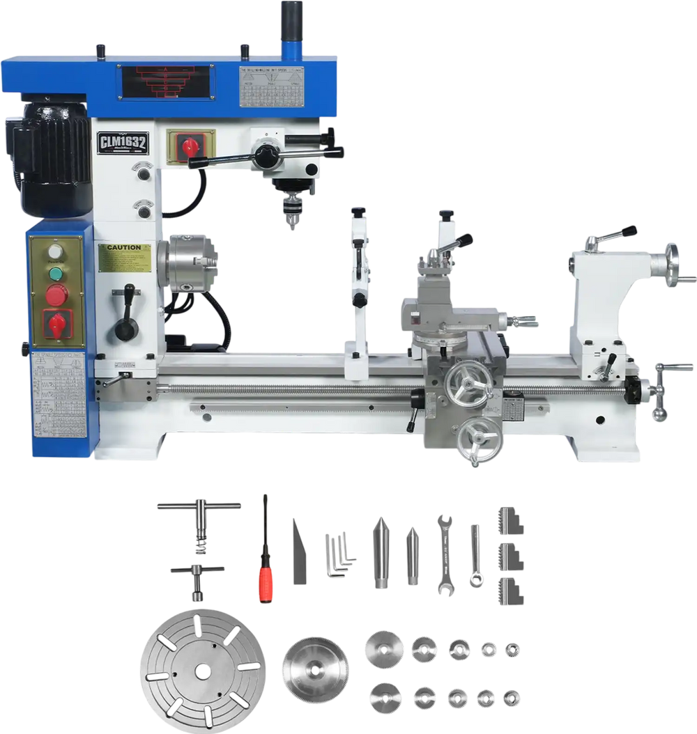 1 HP 16''x32'' Multi-Function Metal Lathe Milling Machine Head for Metalworking – Lathe, Drilling, and Milling Operations with Powerful Motor, Perfect for DIY, Workshops, and Professional Metalworking Projects without Stand CLM1632