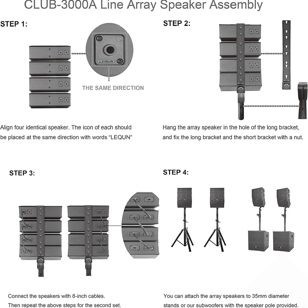 Proreck CLUB-3000 PA Speaker System 1800W Combo 4" Line Array Speakers and 12" Subwoofer with Bluetooth and Remote New