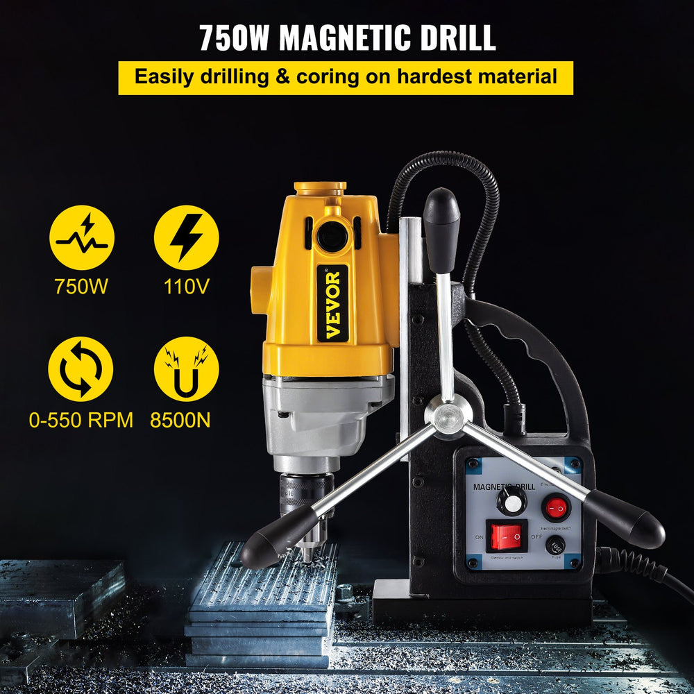 Vevor Magnetic Drill Press 750W 550 RPM Stepless Speed 0.5" Boring Diameter and 3.9" Depth New