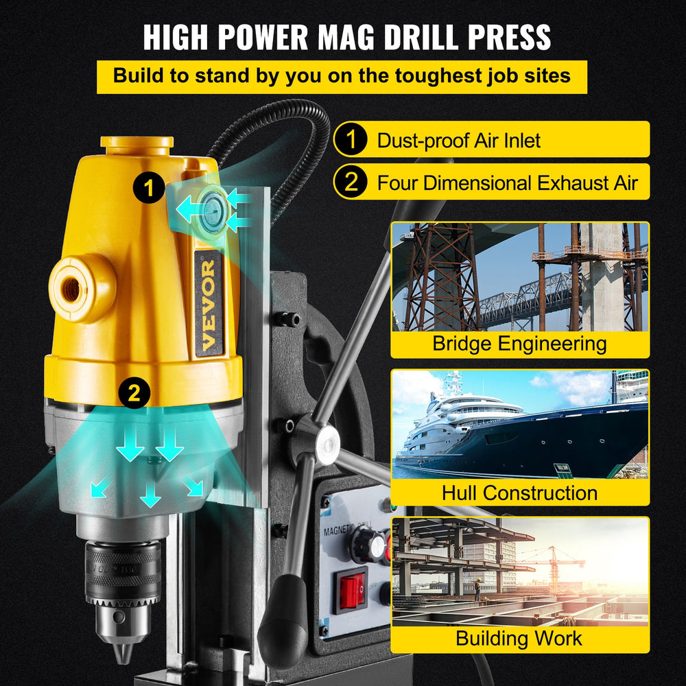 Vevor Magnetic Drill Press 750W 550 RPM Stepless Speed 0.5" Boring Diameter and 3.9" Depth New