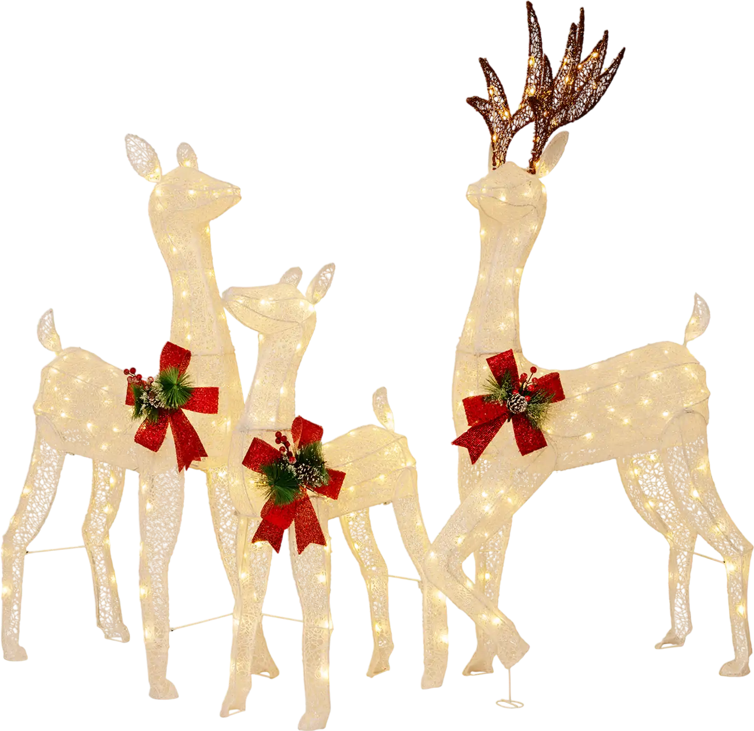 Costway Pre-lit 3-Piece Christmas Reindeer Family 230 Warm White LED Lights 45671392 New