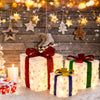 Large illuminated Christmas gift box with red ribbon and snowflake pattern, featuring 48 warm lights for festive decor.