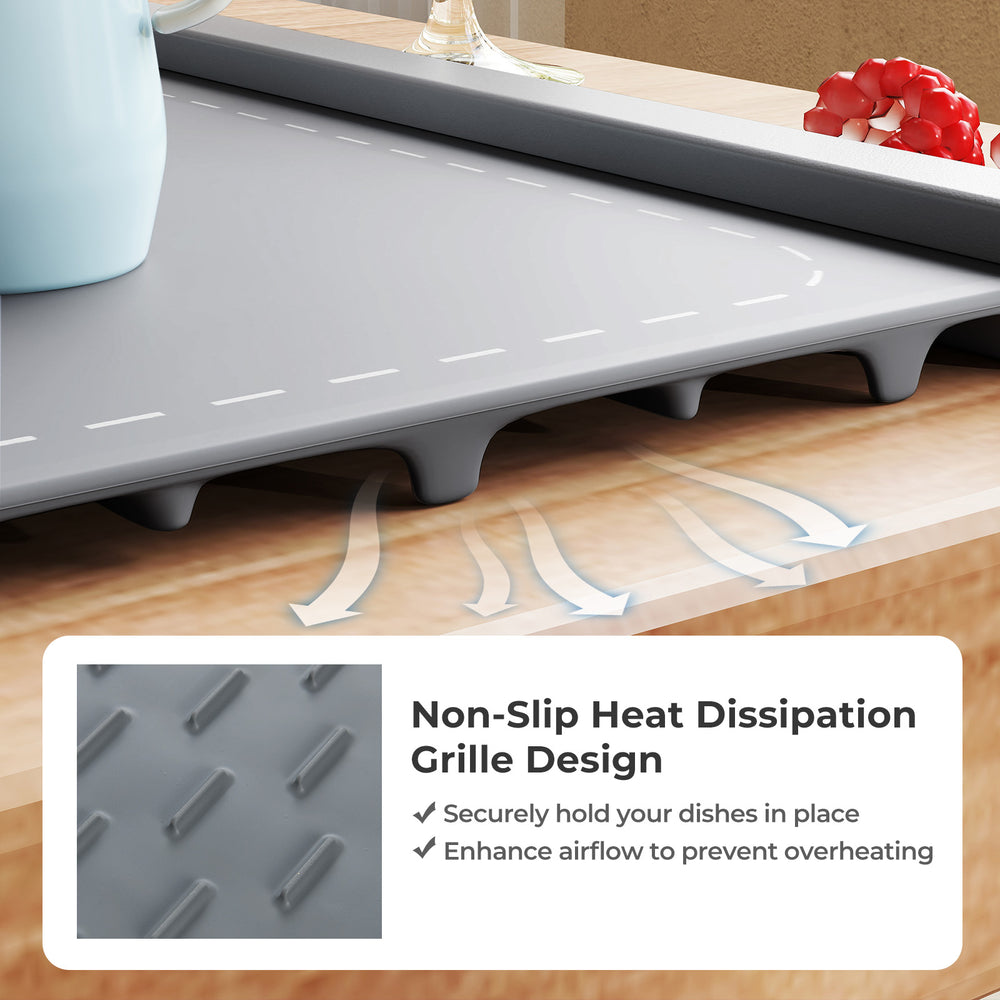 Non-slip electric warming tray with heat dissipation grilles, designed for safe and efficient food warming.