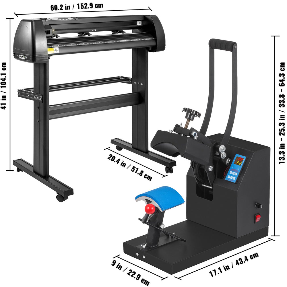 Vevor Heat Press Hat Cap 5.5" x 3.5" and Vinyl Cutter/Plotter Machine 53" New