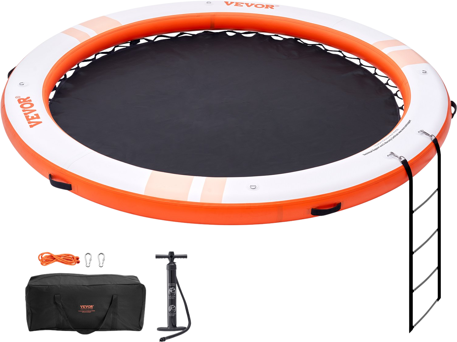 Vevor Inflatable Floating Dock 8' Dia. Non-Slip Platform with 5' Trampoline Mesh Pool and Detachable Ladder New