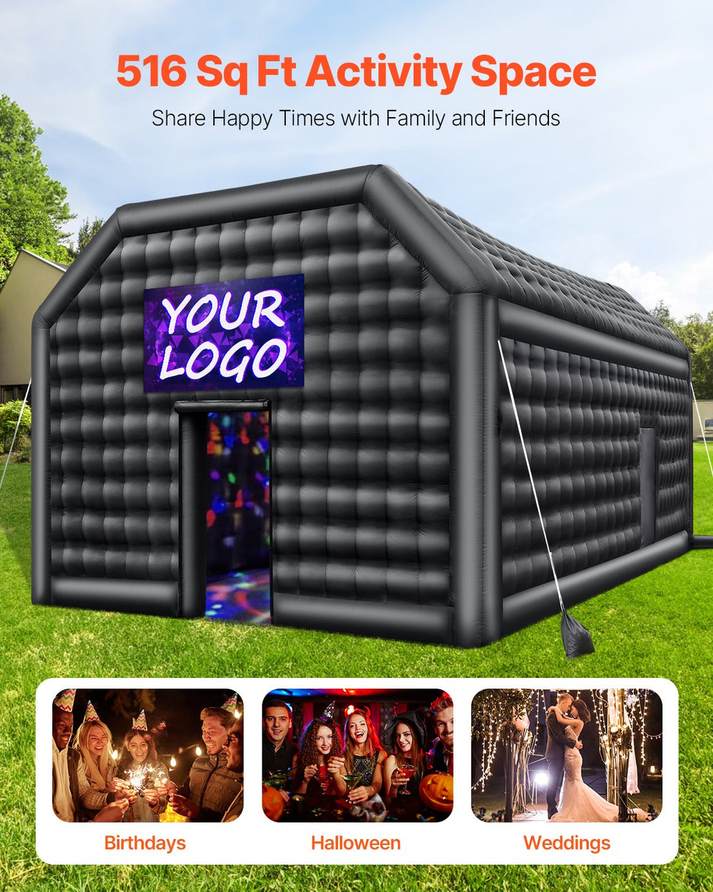 Vevor Inflatable Nightclub 26.2' x 19.7' x 13.1' Blow-Up Party Tent 517 Sq Ft Waterproof 1100W Blower New