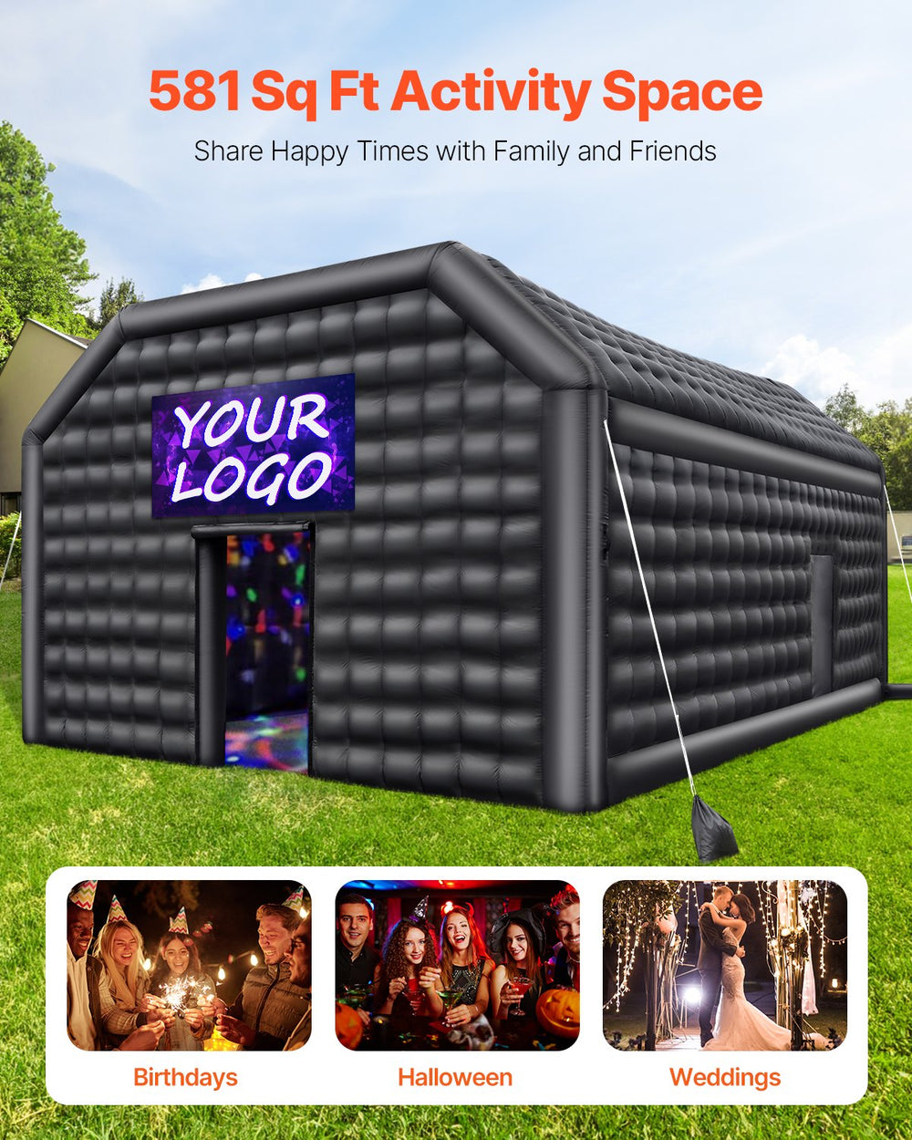 Vevor Inflatable Nightclub 29.5' x 19.7' x 13.1' Blow-Up Party Tent 581 Sq Ft Waterproof 1100W Blower New