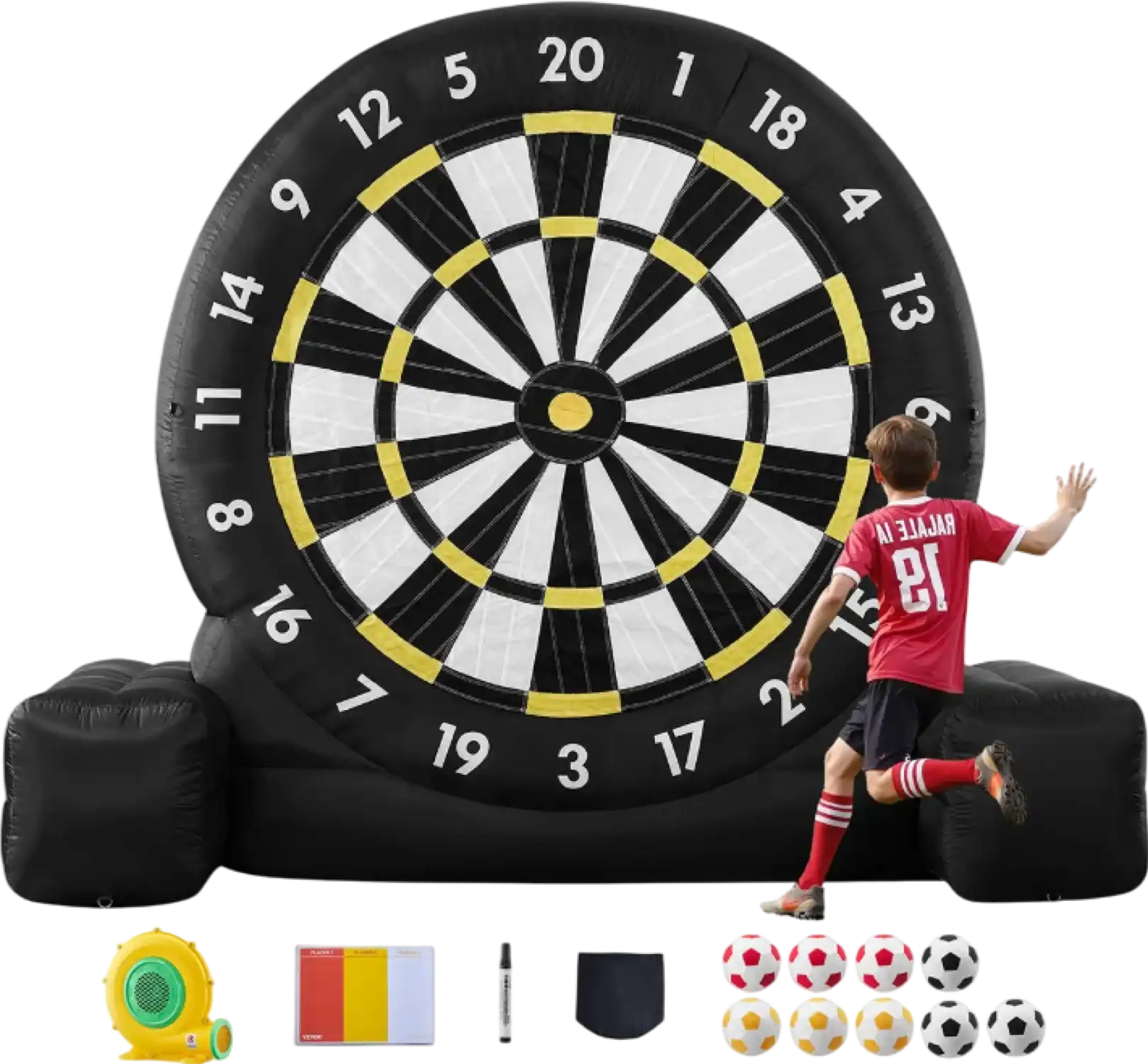 Vevor Inflatable Soccer Dart Board 8' Tall Includes 370W Blower and 9 Kick Balls New