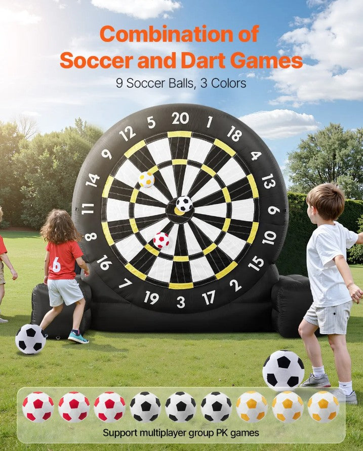 Vevor Inflatable Soccer Dart Board 8' Tall Includes 370W Blower and 9 Kick Balls New