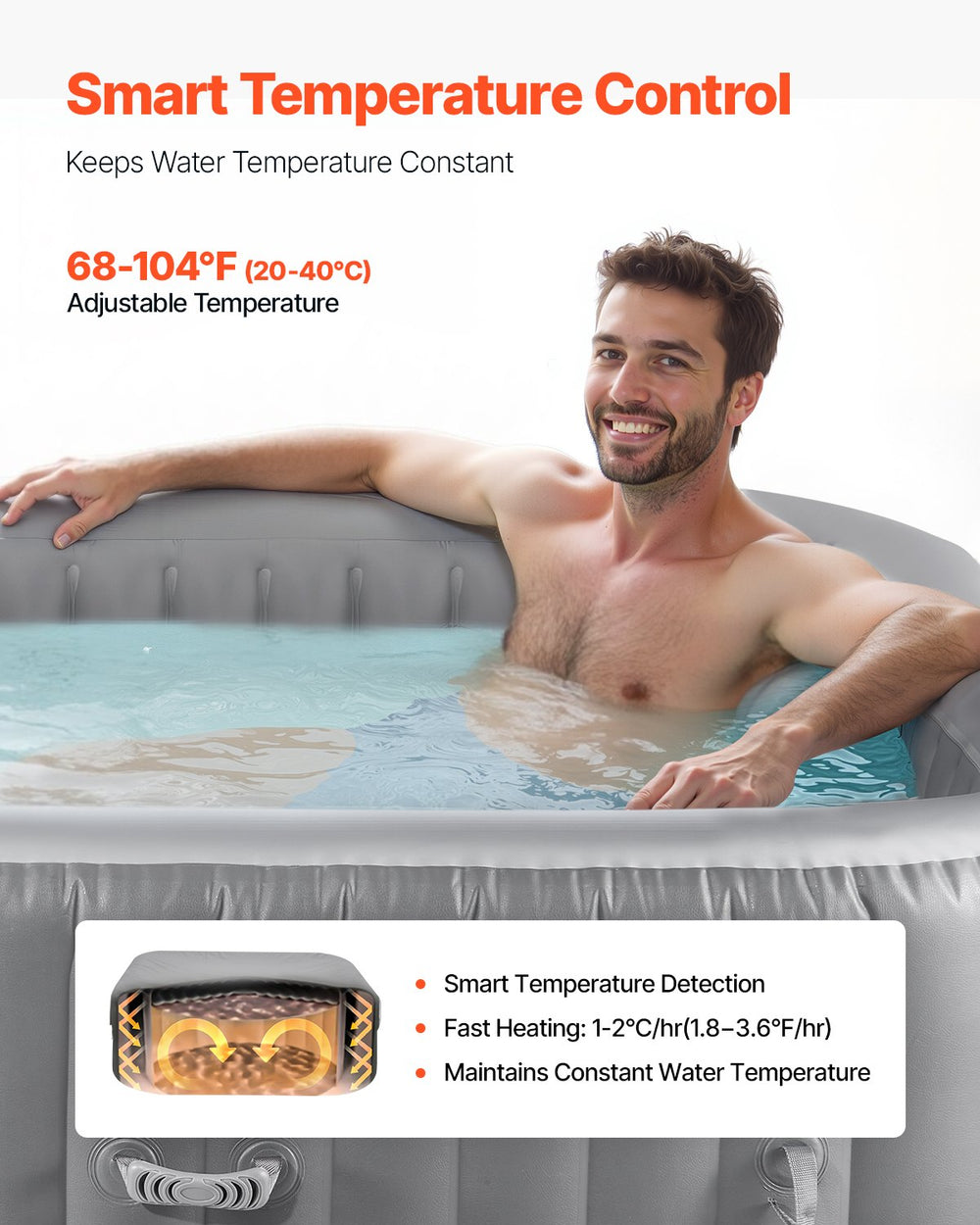 Vevor Inflatable Hot Tub 72.8" x 26" 4 to 6 Person Square Portable Spa 130 Jets New