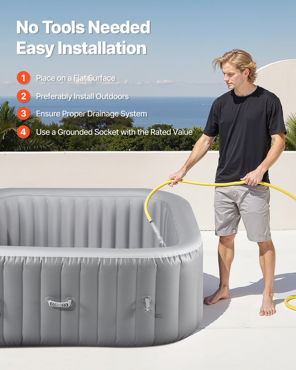 Vevor Inflatable Hot Tub 72.8" x 26" 4 to 6 Person Square Portable Spa 130 Jets New