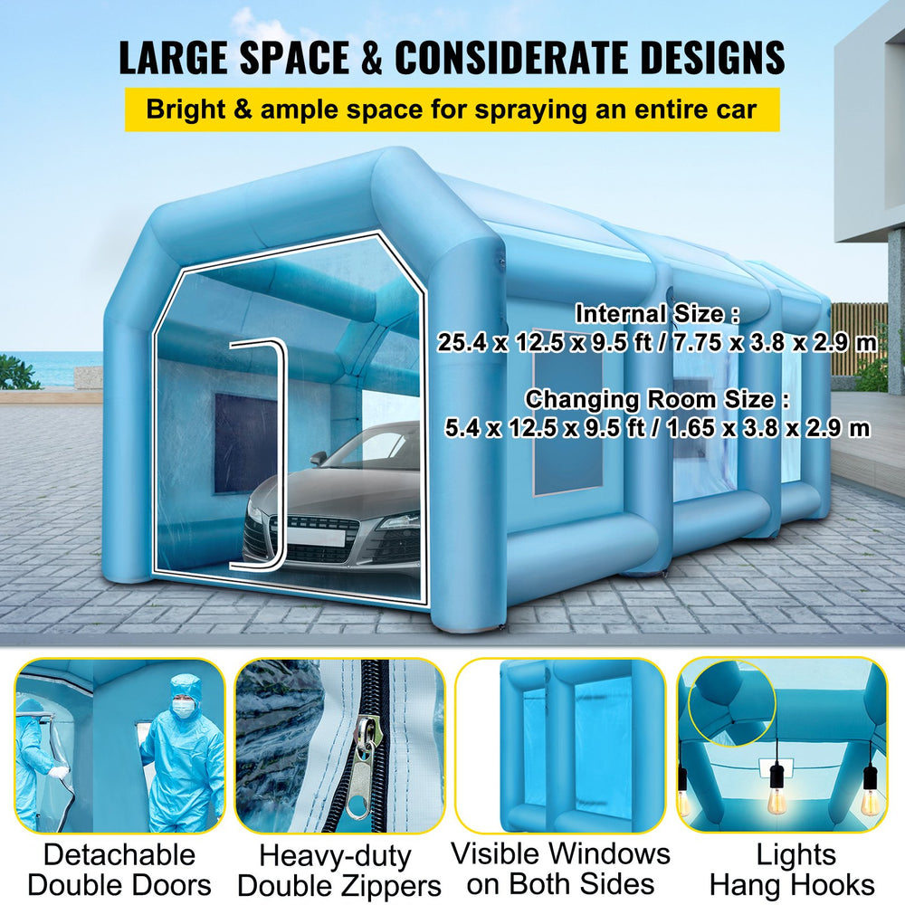 Vevor Inflatable Paint Booth 33' x 16.4' x 11.5' Spray Tent 1100W 370W Blowers Air Filter System New