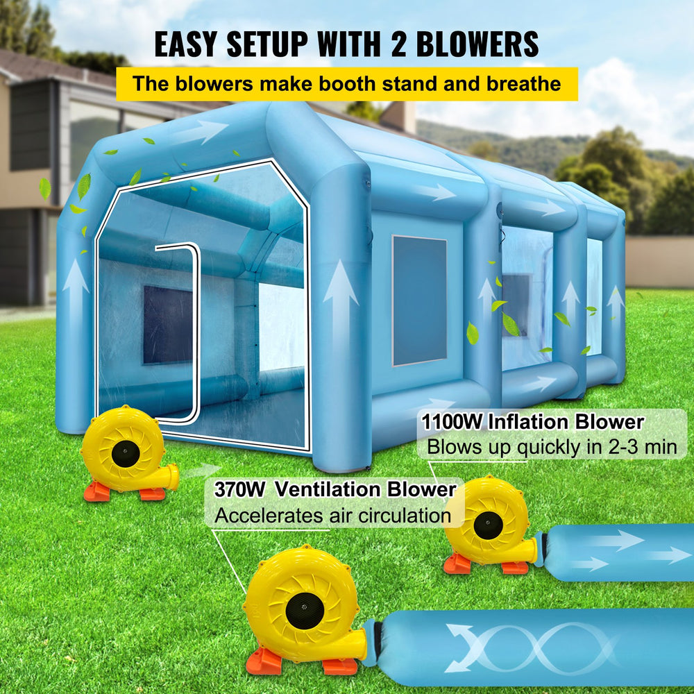 Vevor Inflatable Paint Booth 33' x 16.4' x 11.5' Spray Tent 1100W 370W Blowers Air Filter System New