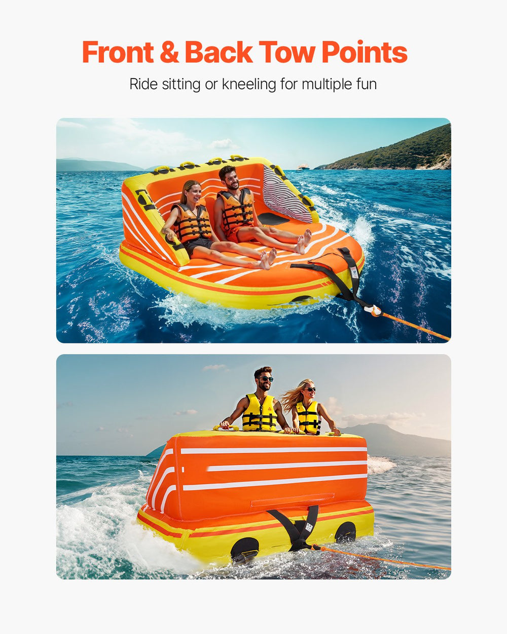 Vevor Towable Tube for Boating 1 to 3 Riders 510 Lb Capacity Dual Tow Points 16 Padded Handles New