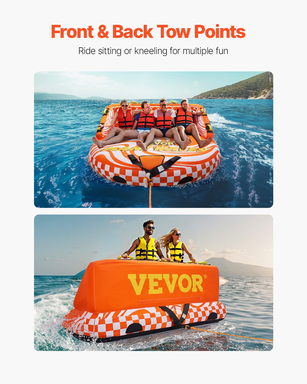 Vevor Towable Tube for Boating 1 to 4 Riders 680 Lb Capacity Dual Tow Points 22 Padded Handles New