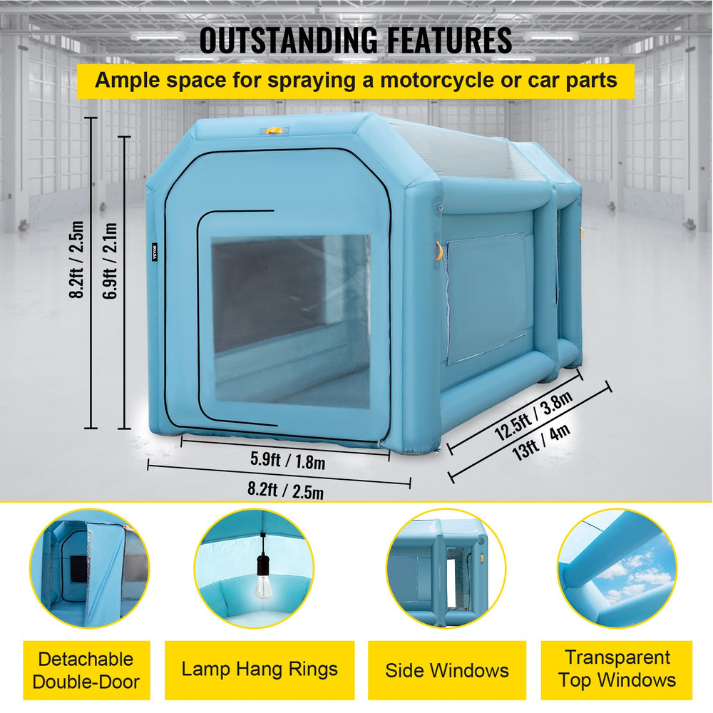 Vevor Inflatable Paint Booth 13' x 8' x 8.2' 750W Inflation 350W Ventilation Blowers with Air Filtration System New