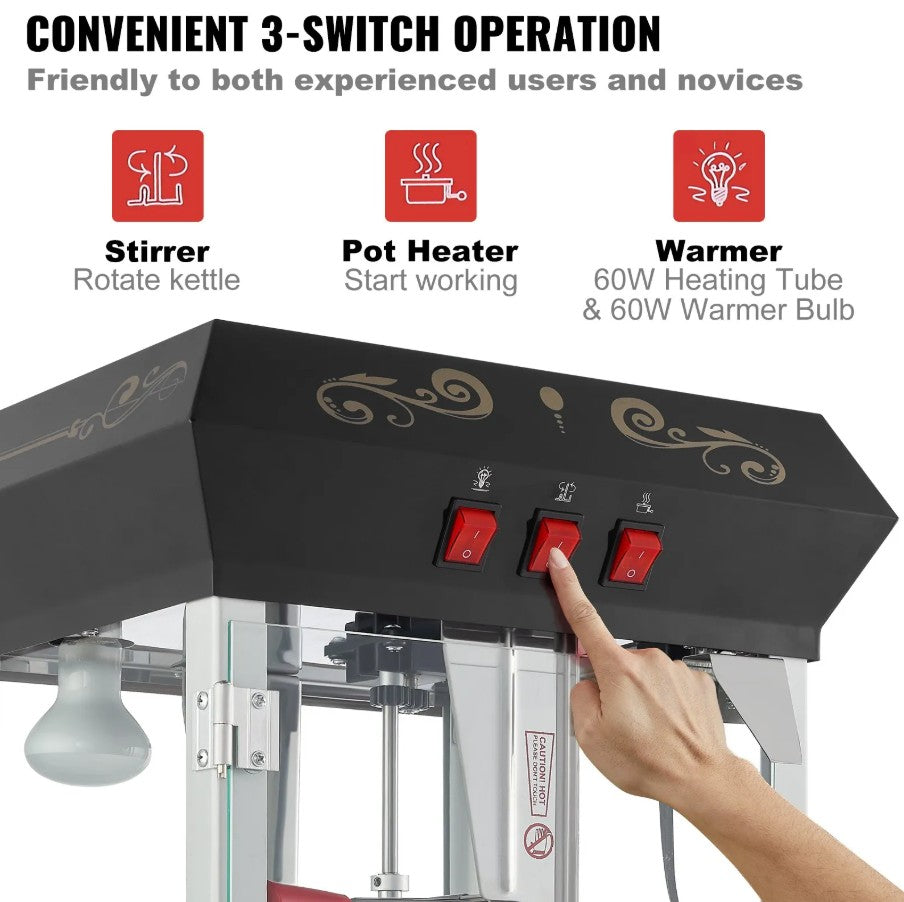 Vevor Popcorn Machine 8 Oz with Cart 850W 48-Cup Capacity New