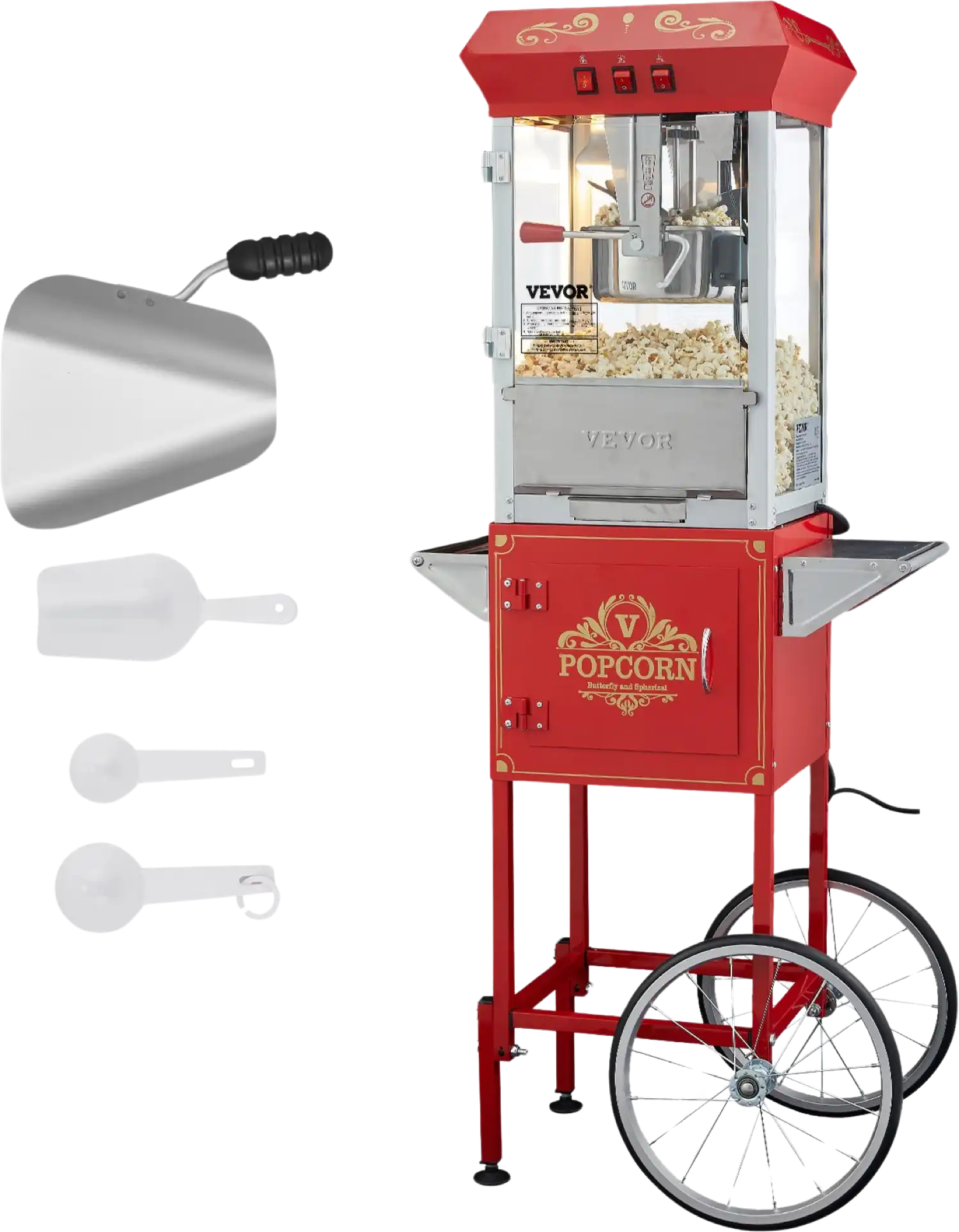 Vevor Popcorn Popper Machine 8 oz Kettle 850W Popcorn Maker with Cart 48 Cups New