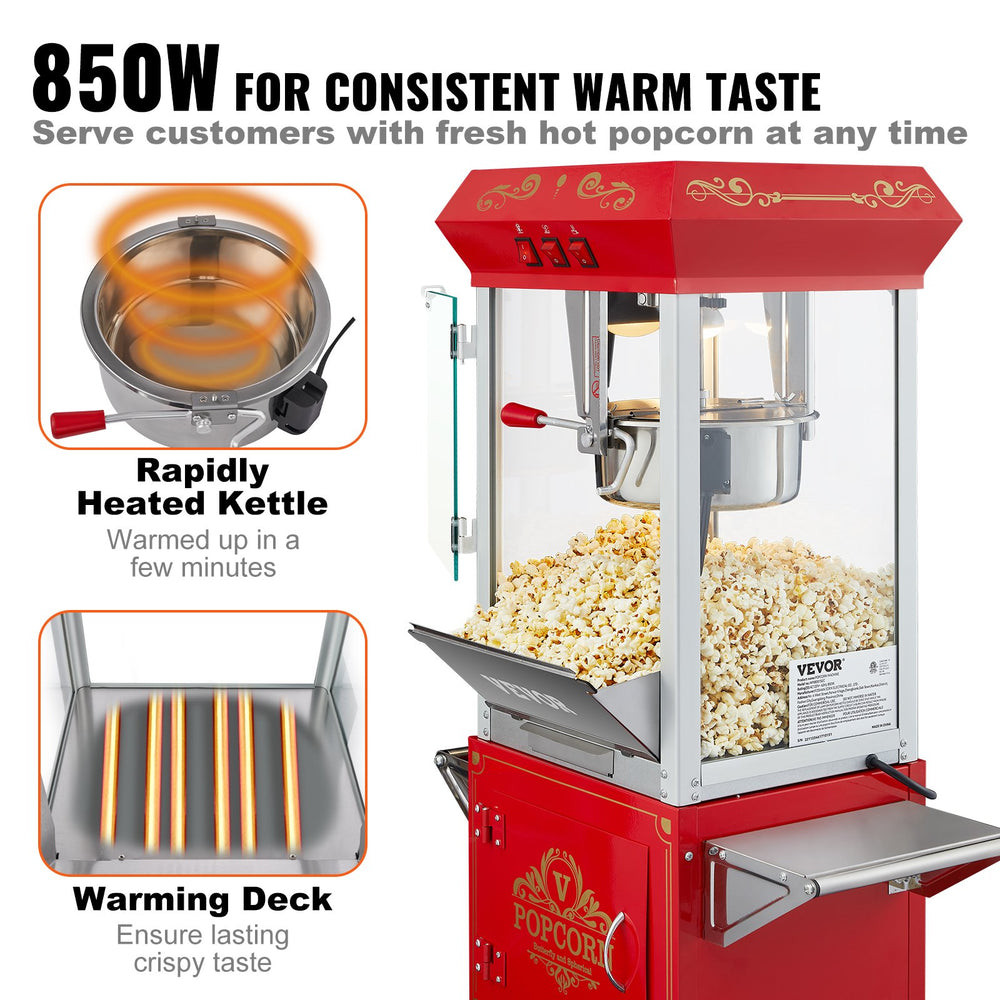 Vevor Popcorn Popper Machine 8 oz Kettle 850W Popcorn Maker with Cart 48 Cups New