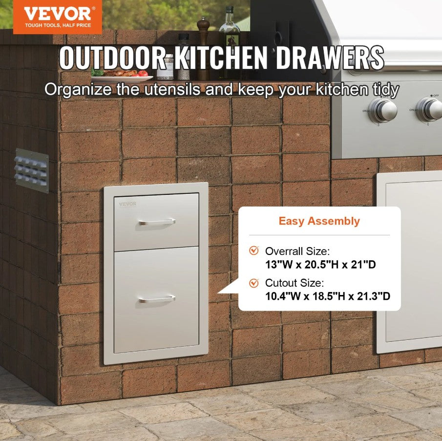 Vevor Outdoor Kitchen Drawers 13" x 20.5" x 21" Double Storage Stainless Steel New