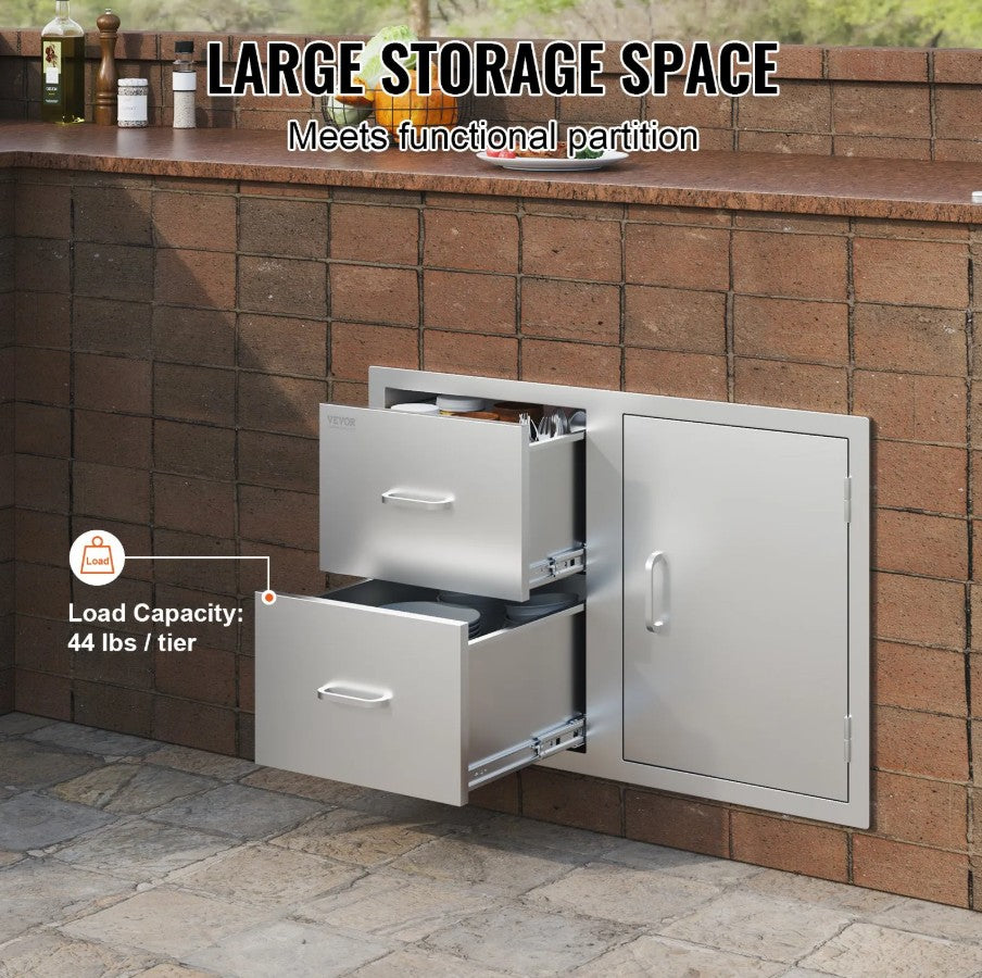 Vevor Outdoor Kitchen Door and Drawer Combo 32.5" x 21.7" x 20.5" with Paper Towel Rack New