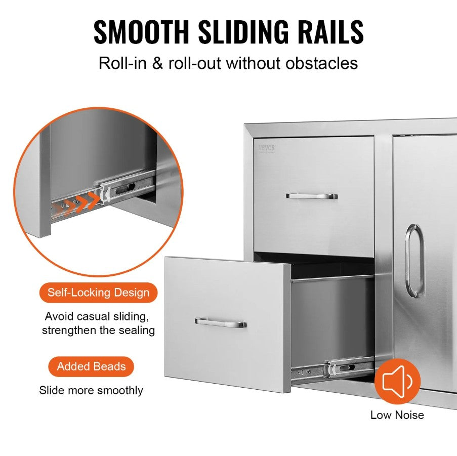 Vevor Outdoor Kitchen Door and Drawer Combo 32.5" x 21.7" x 20.5" with Paper Towel Rack New