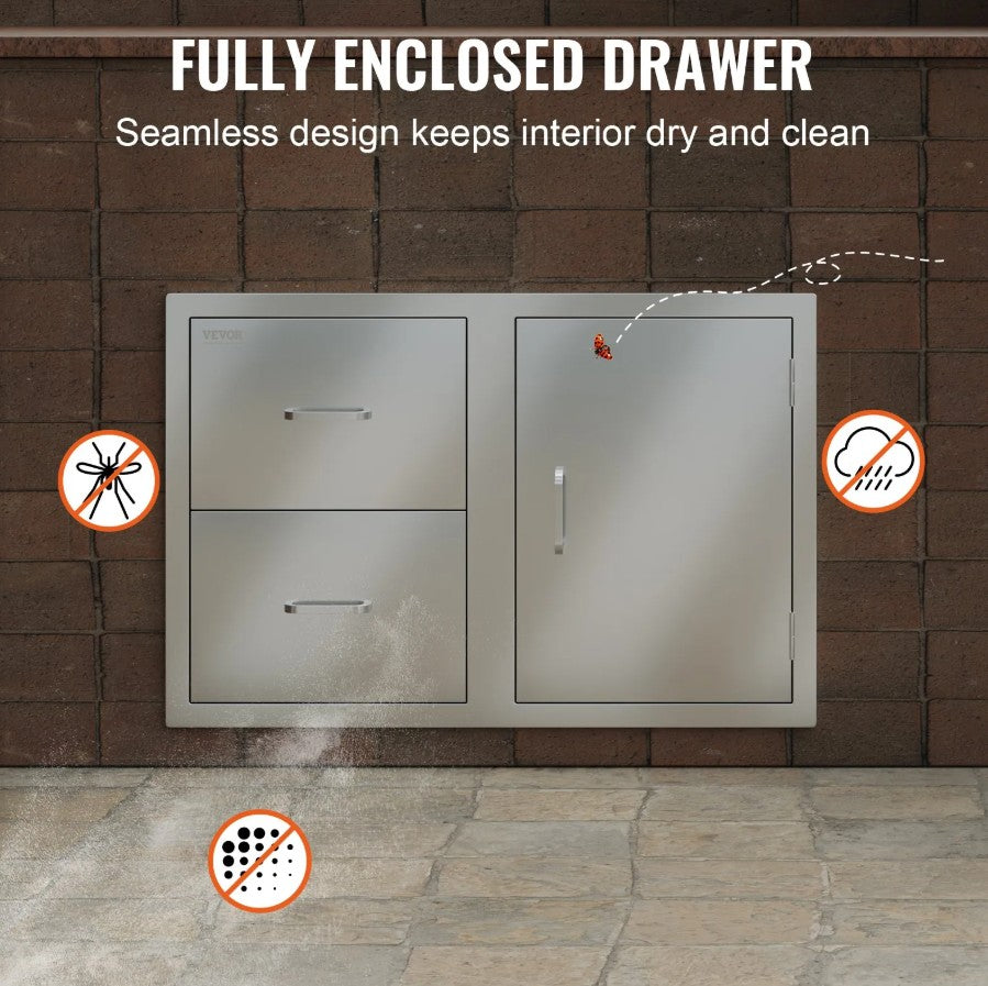 Vevor Outdoor Kitchen Door and Drawer Combo 32.5" x 21.7" x 20.5" with Paper Towel Rack New